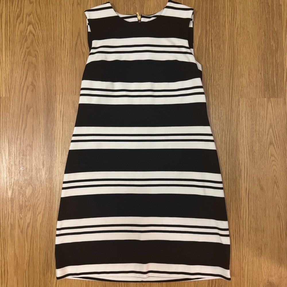 Calvin Klein Black and White Striped Mini Shift Dress